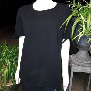 EUC "Lexington Ave" black textured blouse w/tie on sleeves
